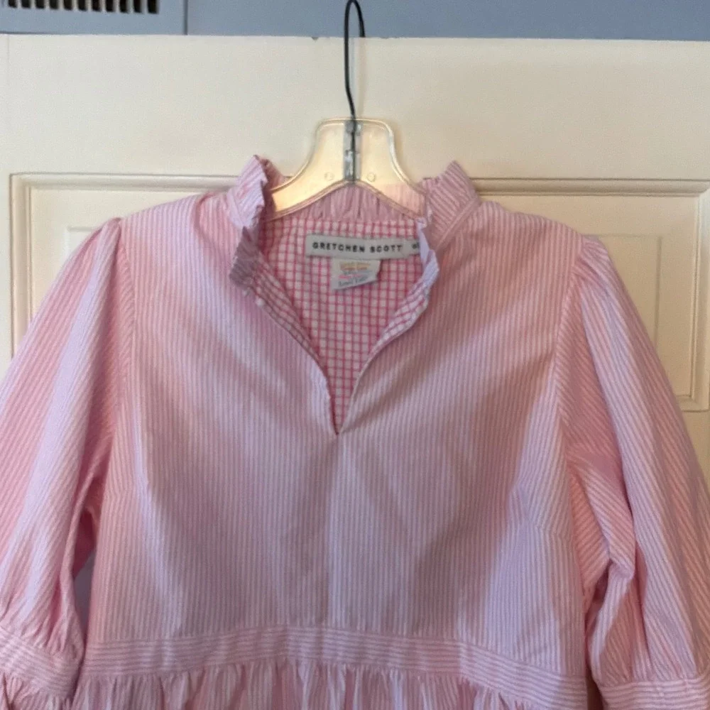 Gretchen Scott Pink Stripe Teardrop Dress Ruffle Tiered Preppy Coastal Small